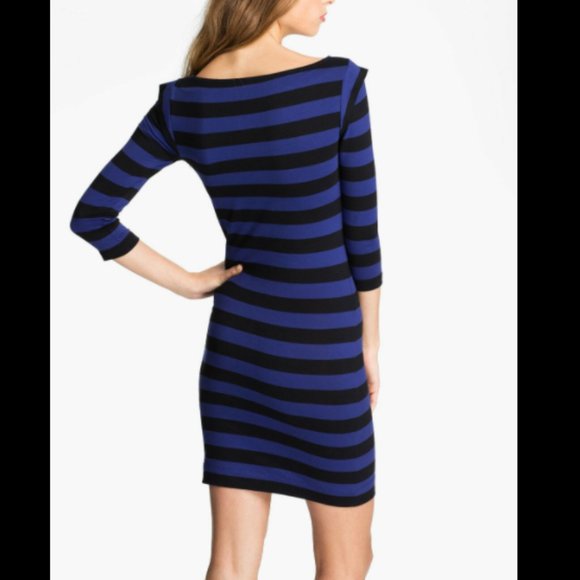 French Connection Stretch Stripe 3/4 Sleeve Dress - Picture 2 of 10